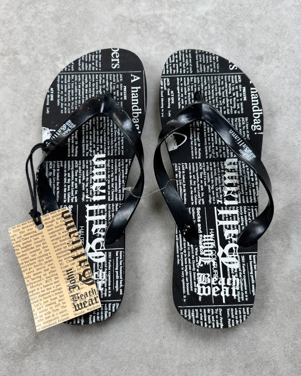 Galliano Black Newspaper Print Black Flip Flops MrZlAuO 1