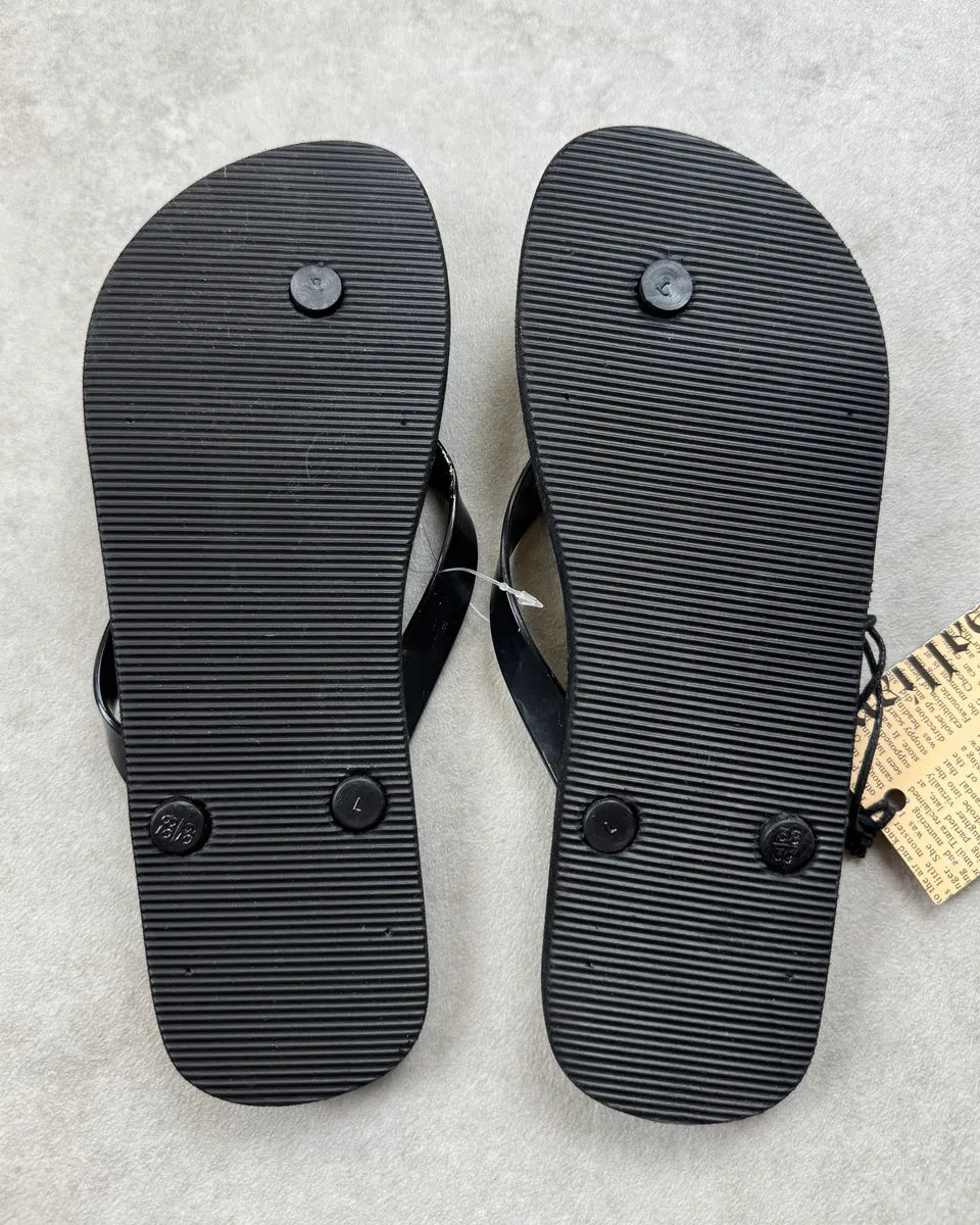 Galliano Black Newspaper Print Black Flip Flops MrZlAuO 5