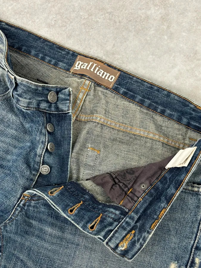 AW2011 John Galliano Blue Distressed Denim Jeans qkHvCcJ 8