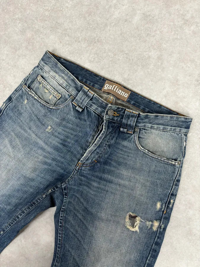 AW2011 John Galliano Blue Distressed Denim Jeans qkHvCcJ 5