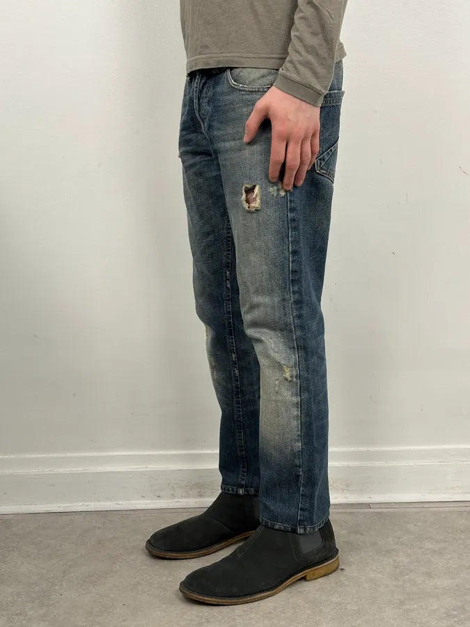 AW2011 John Galliano Blue Distressed Denim Jeans qkHvCcJ 2