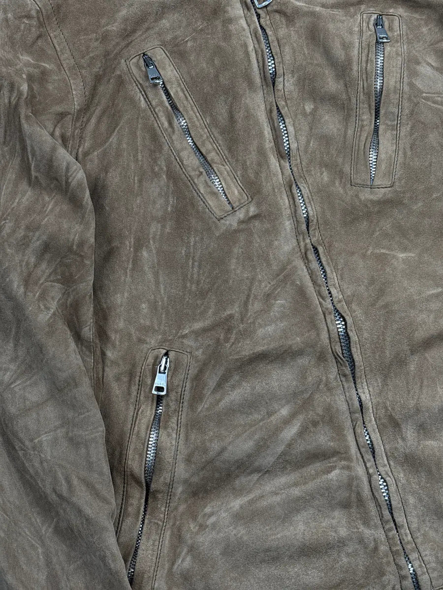 SS2009 Gucci Tan Suede Striped Ribbed Multi-Zip Leather Jacket gcRpipwC 6