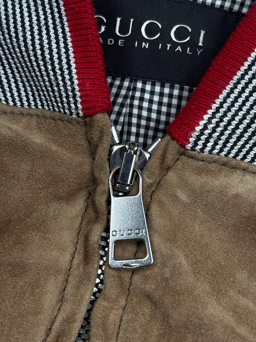 SS2009 Gucci Tan Suede Striped Ribbed Multi-Zip Leather Jacket gcRpipwC 7