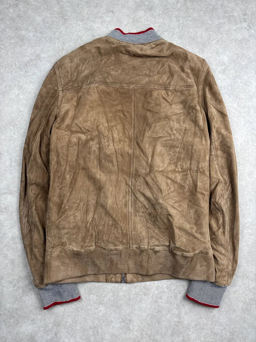 SS2009 Gucci Tan Suede Striped Ribbed Multi-Zip Leather Jacket gcRpipwC 4