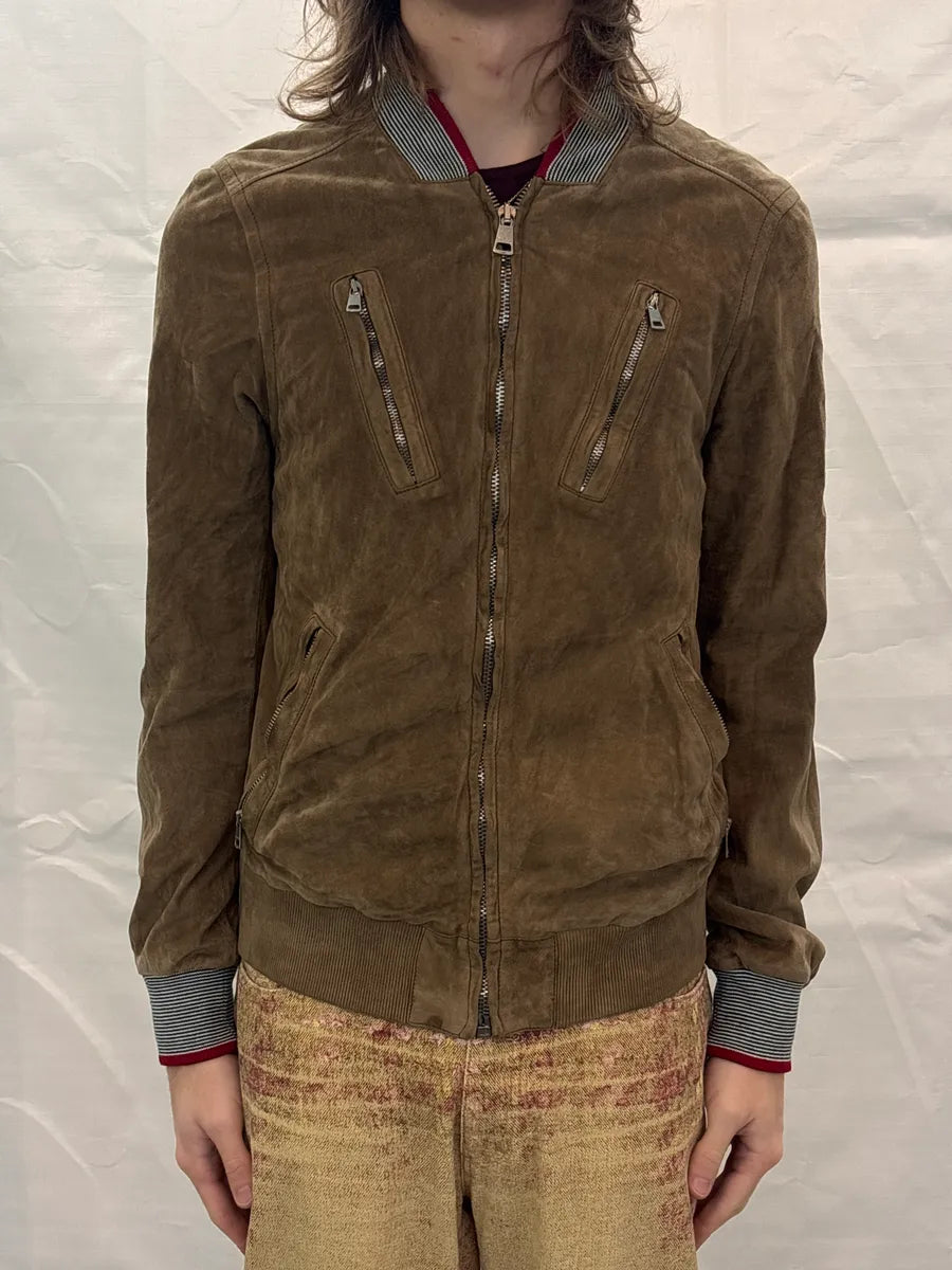 SS2009 Gucci Tan Suede Striped Ribbed Multi-Zip Leather Jacket gcRpipwC 1