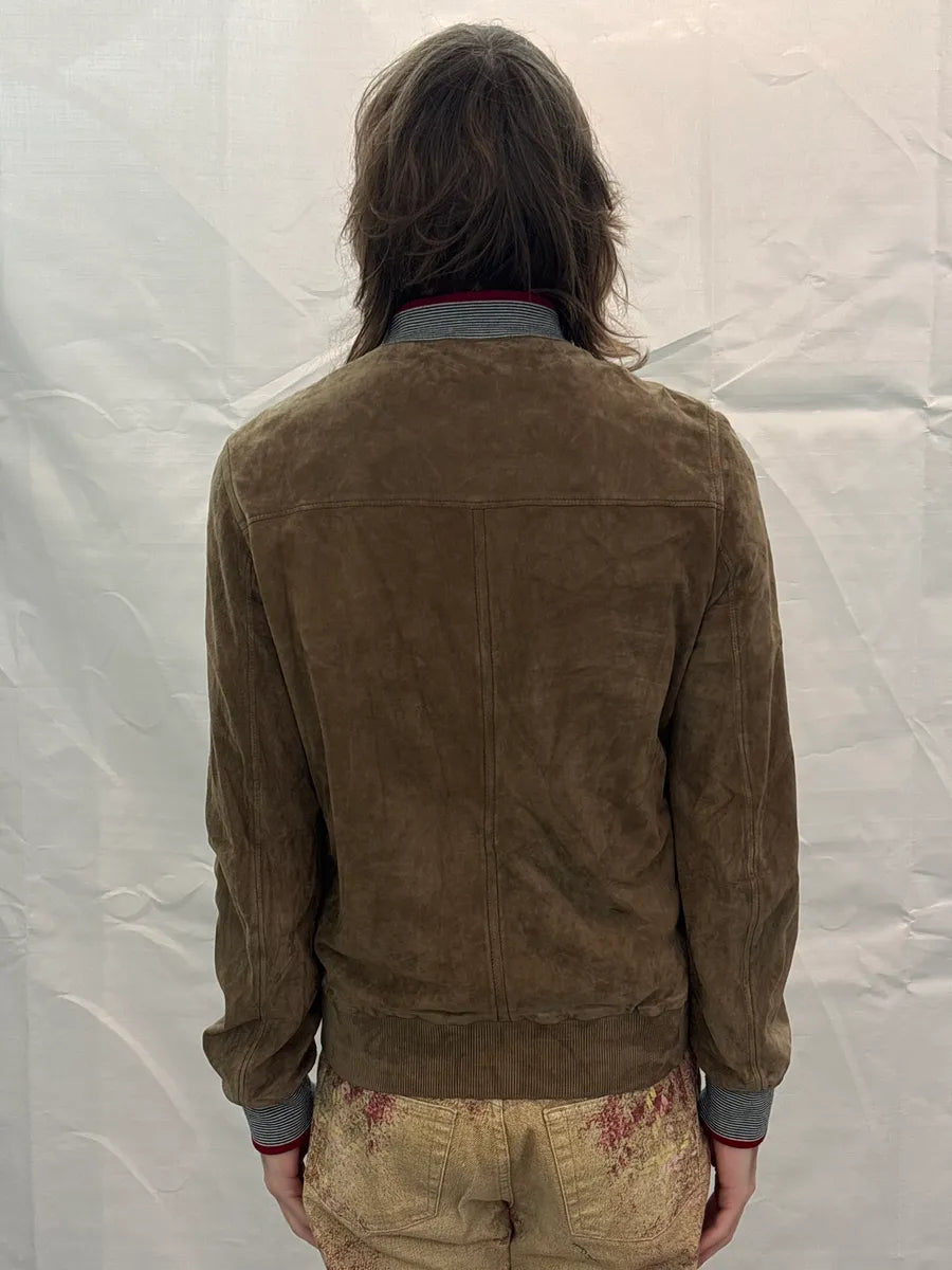 SS2009 Gucci Tan Suede Striped Ribbed Multi-Zip Leather Jacket gcRpipwC 2