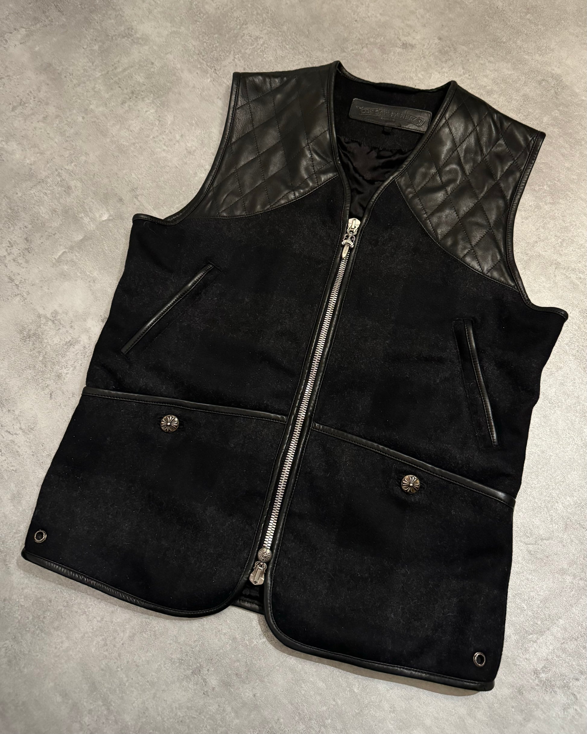 Chrome Hearts Quilted Leather Waistcoat Vest (S/M) - 15