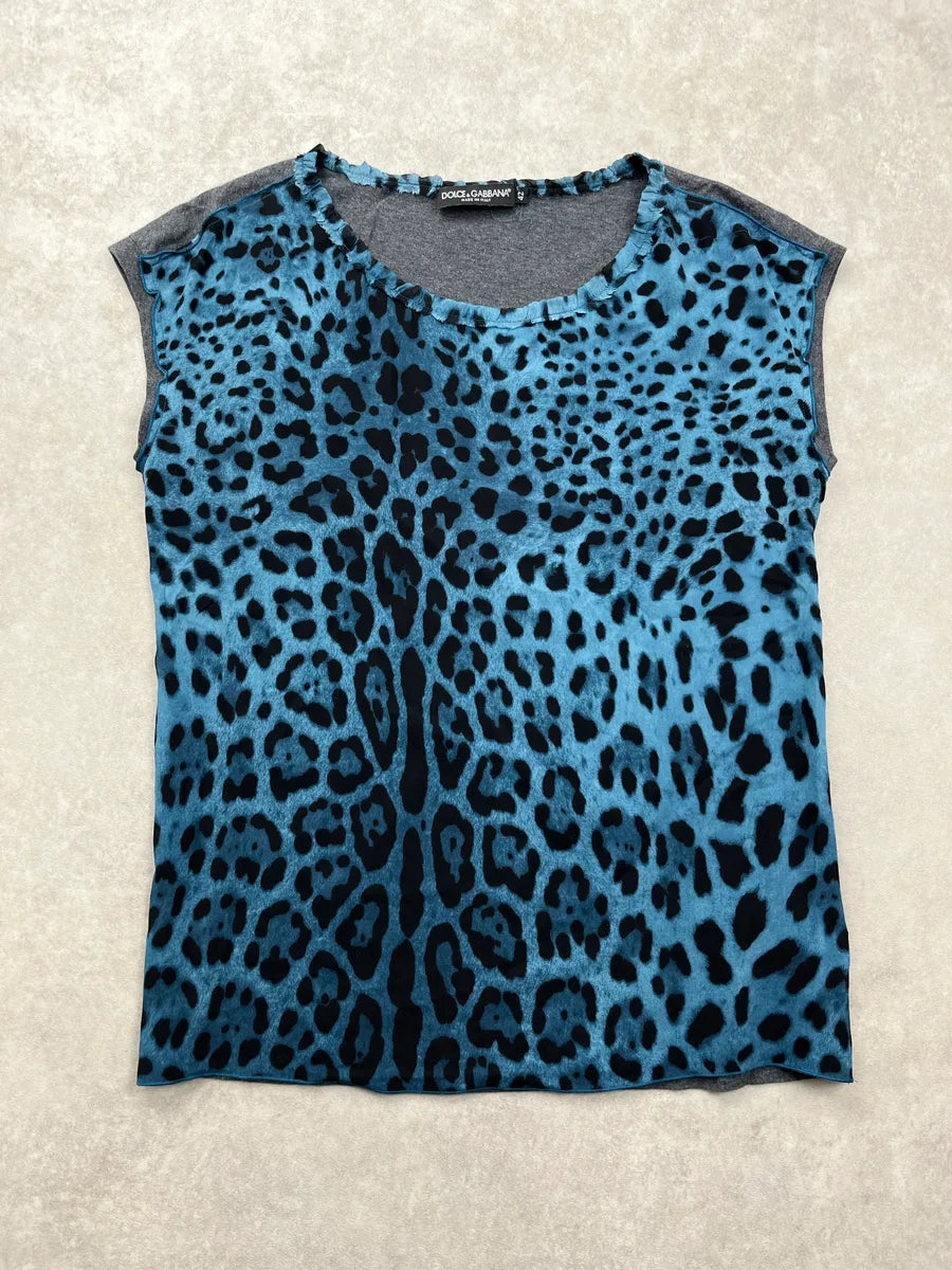 Dolce & Gabbana Blue Leopard Contrast Back Top gclmQBwA 0