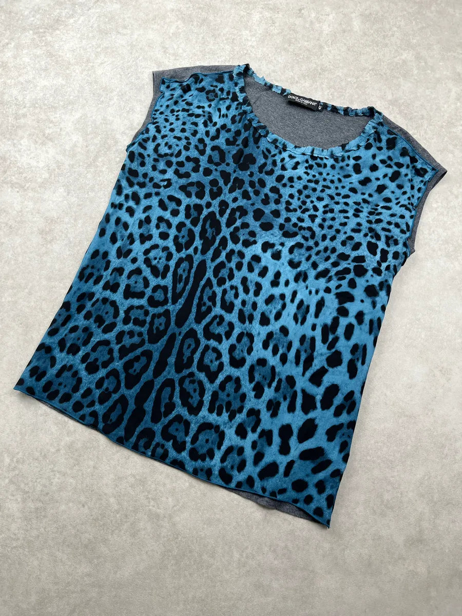Dolce & Gabbana Blue Leopard Contrast Back Top gclmQBwA 6