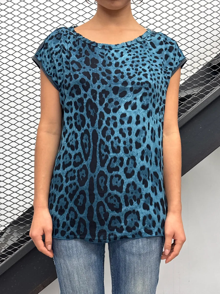 Dolce & Gabbana Blue Leopard Contrast Back Top gclmQBwA 1