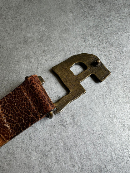 2010s Armani Cracked Brown Leather Belt (OS) - 3