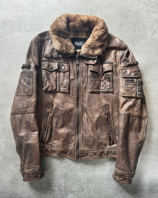 2000s Dolce & Gabbana Brut Brown Leather Alpha Jacket (M) - 1