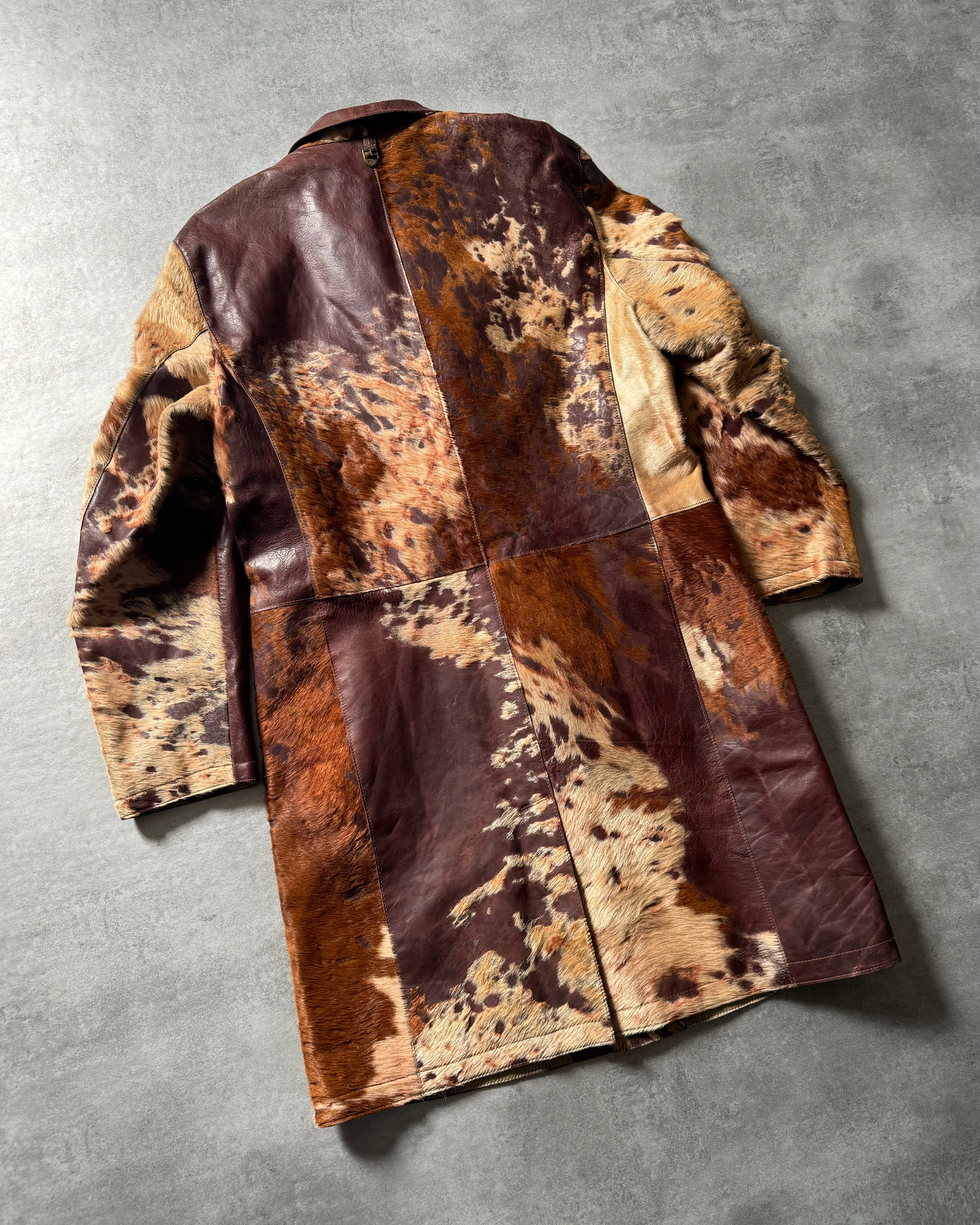 2000s Cavalli Imperial Brown Pony Hair Long Leather Jacket (L) - 2