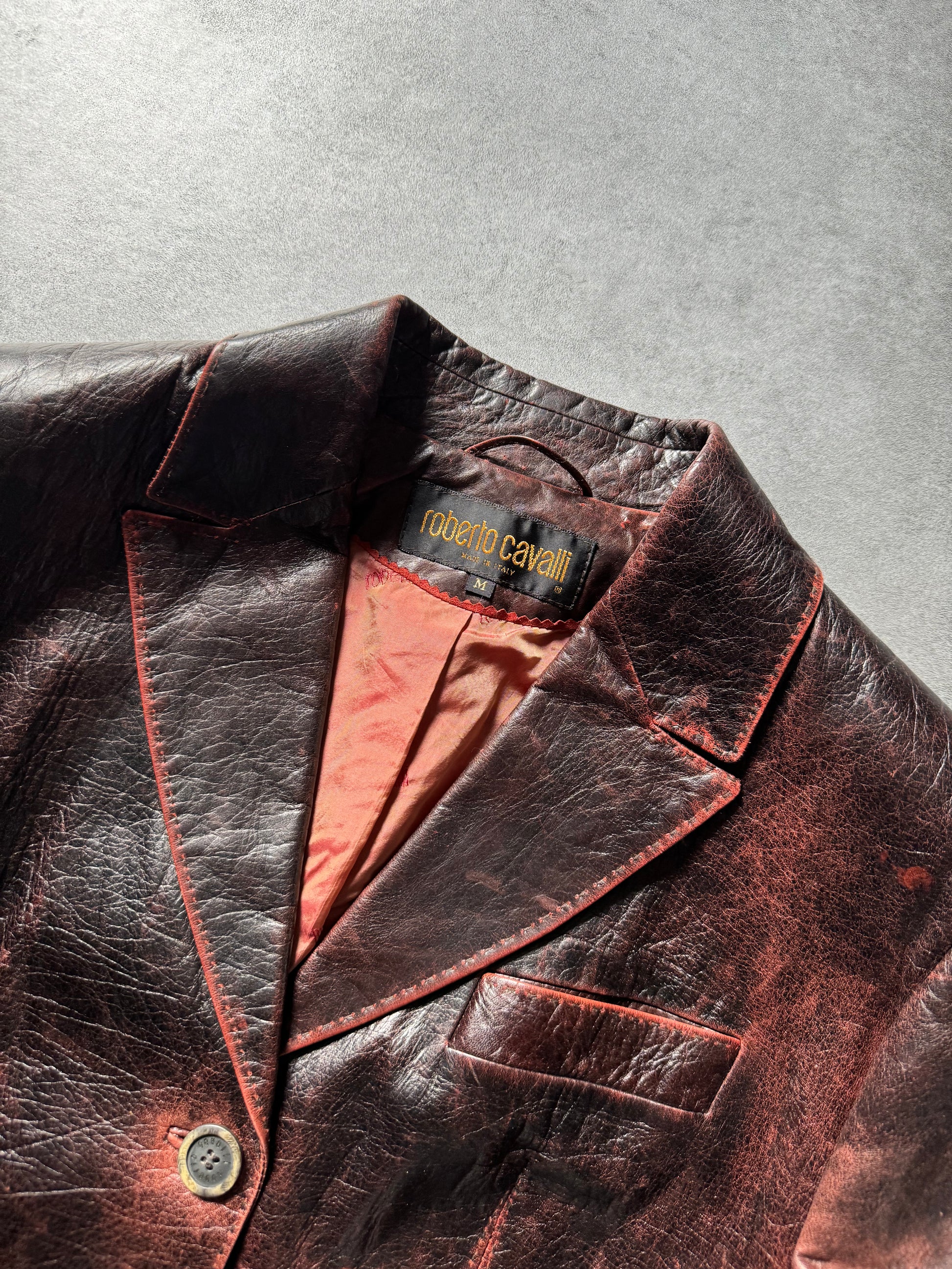 FW1999 Roberto Cavalli Eroded UlLeather Suit Jacket (S) - 4