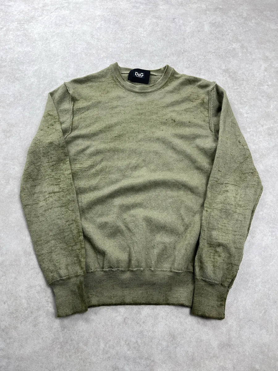 Dolce & Gabbana Olive Wool Ribbed Crewneck Sweater gfwsZxfm 0