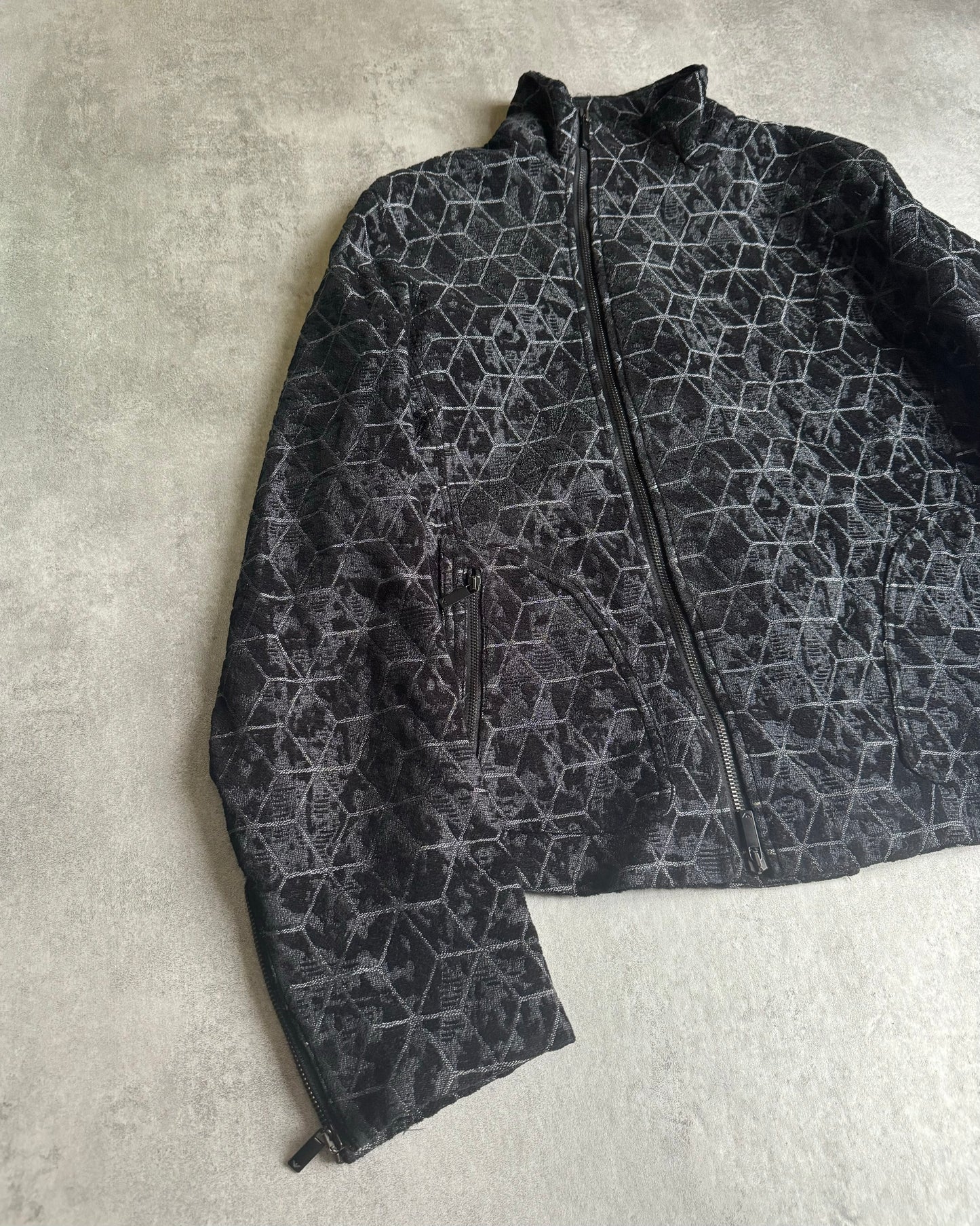 AW2011 Emporio Armani Asymmetrical Multi Zips Geometrical Textured Black Jacket (L) - 9