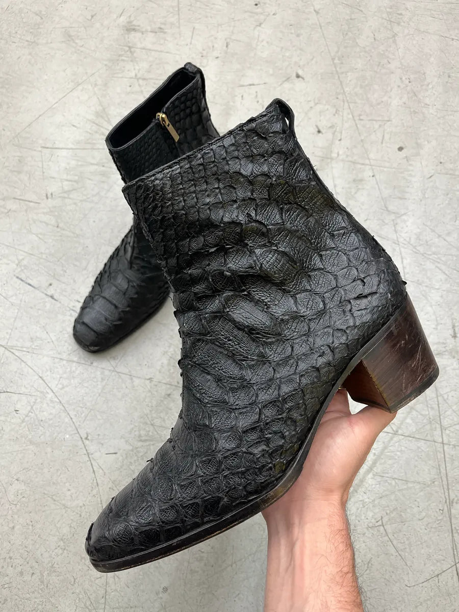 2000s Yves Saint Laurent Black Python Leather Block Heel Boots ggQhcdFZ 0