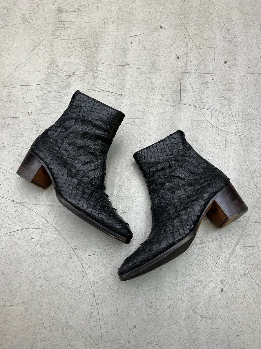 2000s Yves Saint Laurent Black Python Leather Block Heel Boots ggQhcdFZ 1