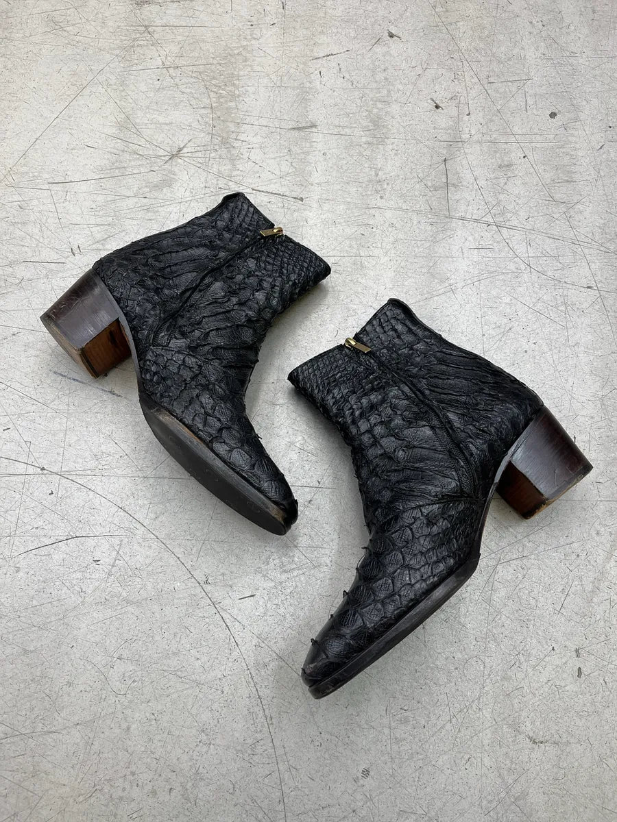 2000s Yves Saint Laurent Black Python Leather Block Heel Boots ggQhcdFZ 2
