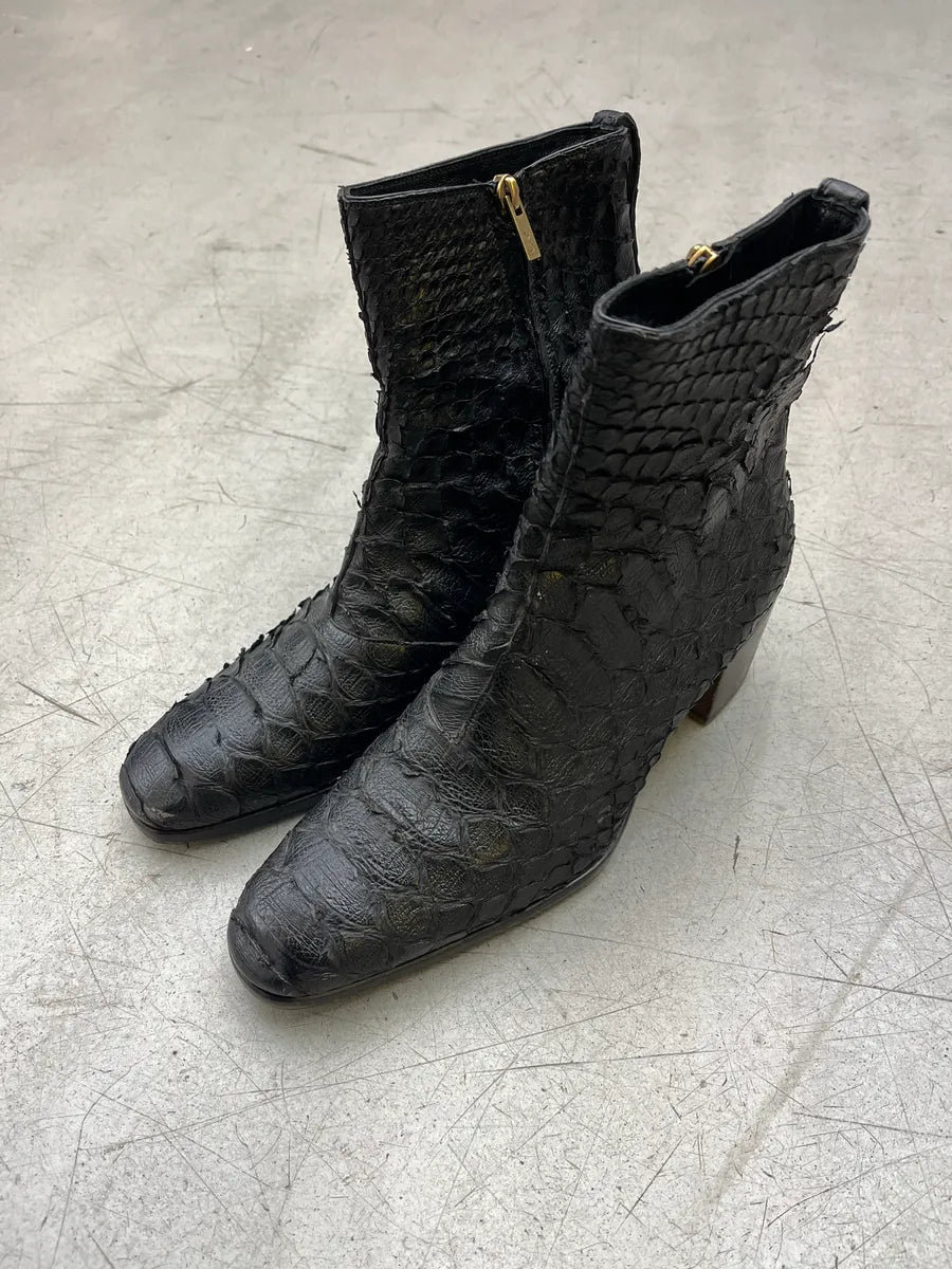 2000s Yves Saint Laurent Black Python Leather Block Heel Boots ggQhcdFZ 4