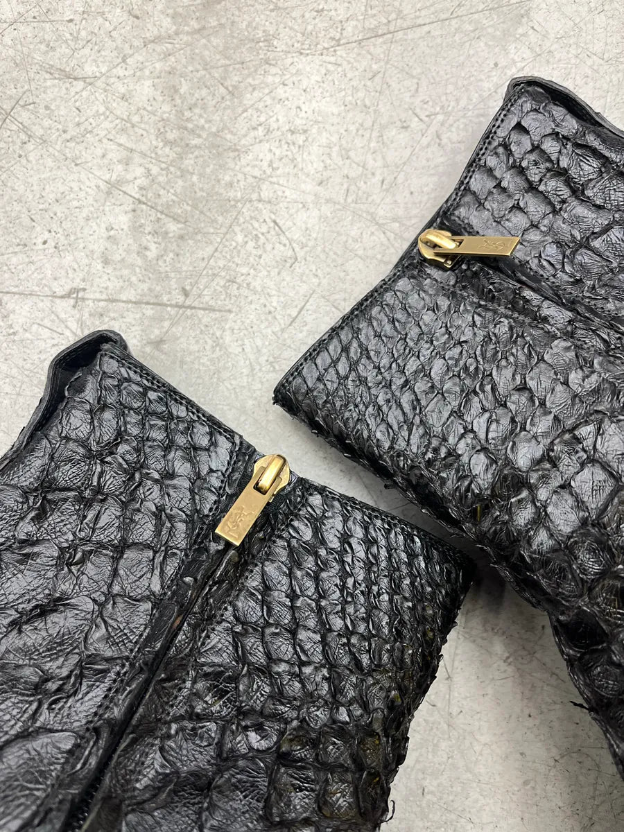 2000s Yves Saint Laurent Black Python Leather Block Heel Boots ggQhcdFZ 3