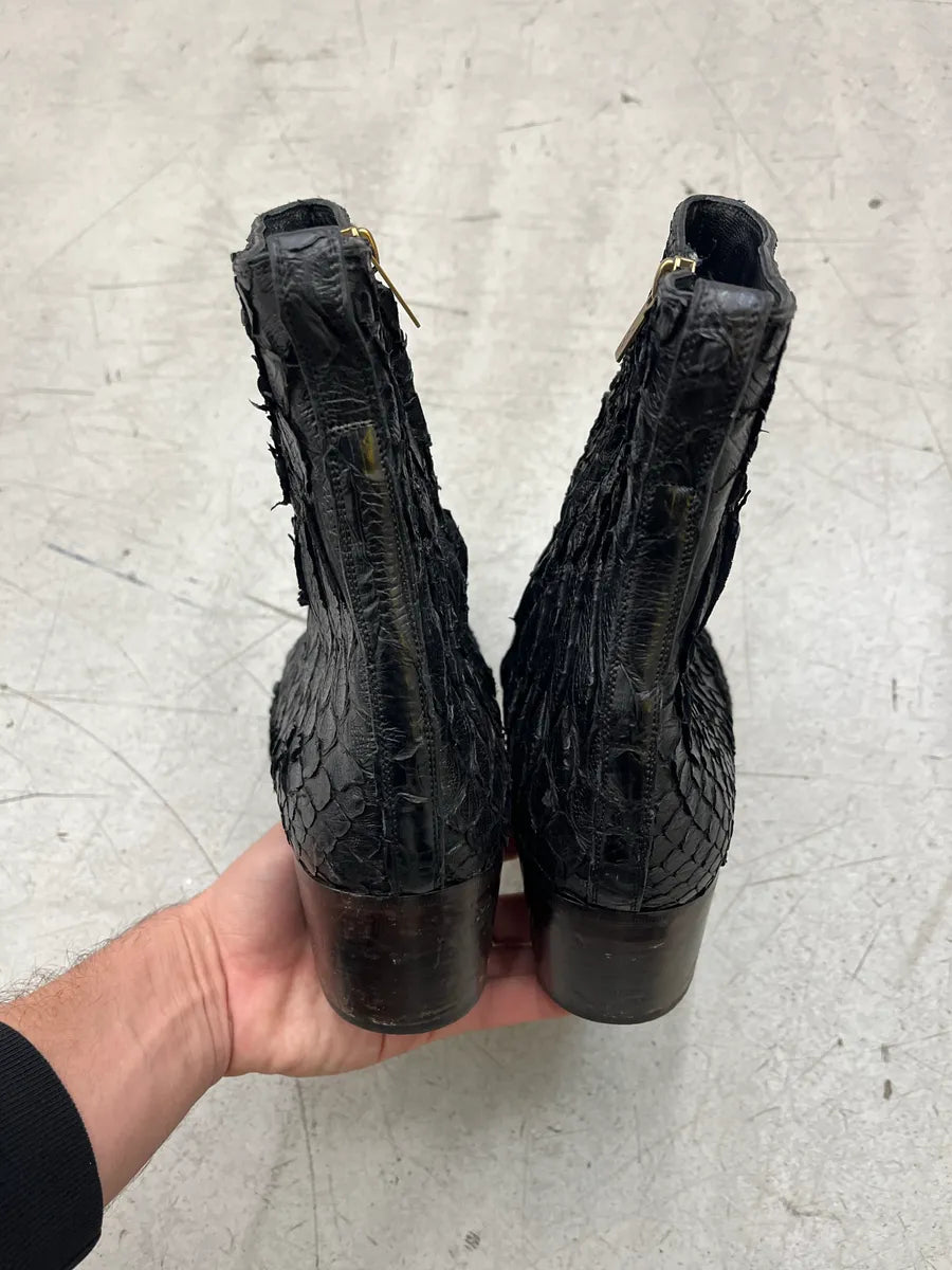 2000s Yves Saint Laurent Black Python Leather Block Heel Boots ggQhcdFZ 6