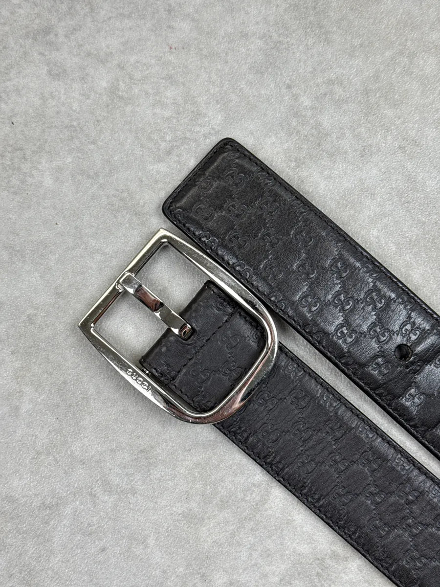 Gucci Dark Brown Leather GG Monogram Silver-Tone Buckle Belt ggnqDZFX 4