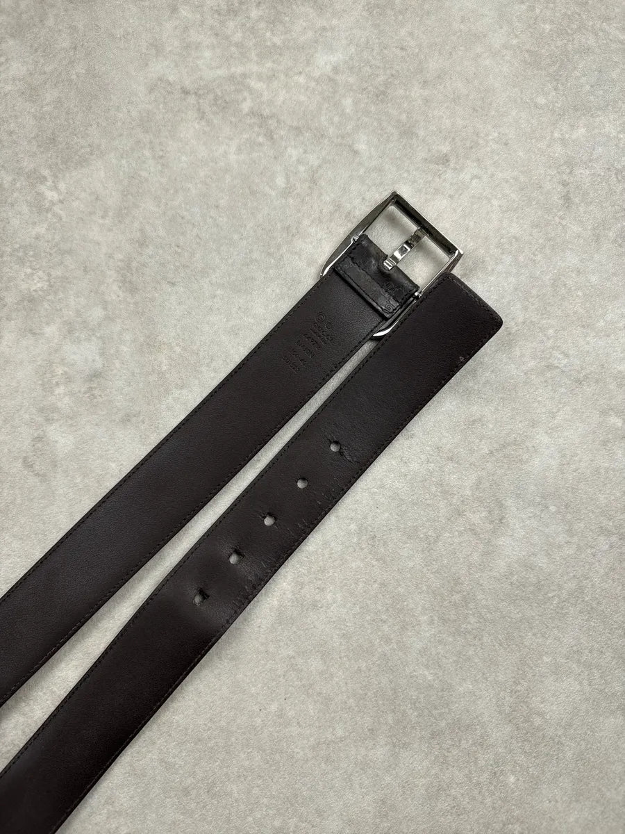 Gucci Dark Brown Leather GG Monogram Silver-Tone Buckle Belt ggnqDZFX 6