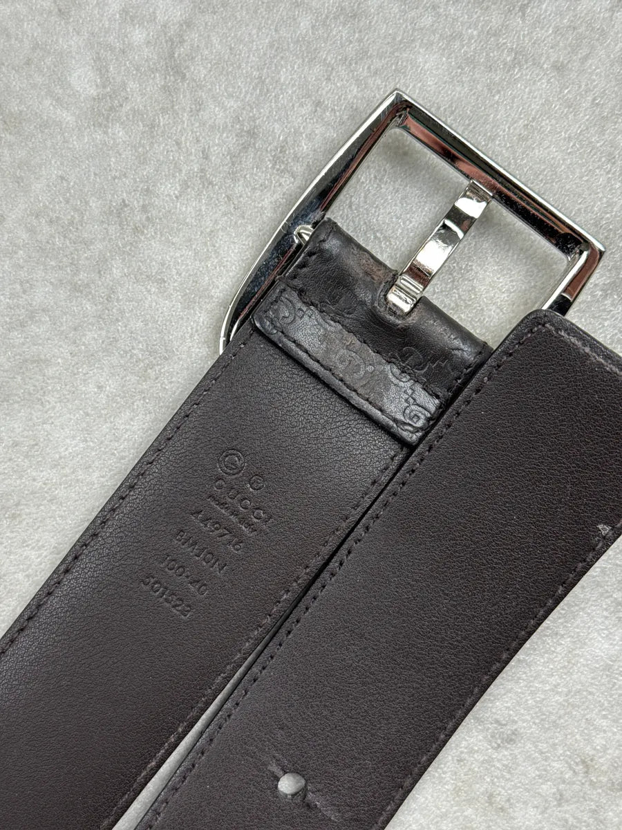 Gucci Dark Brown Leather GG Monogram Silver-Tone Buckle Belt ggnqDZFX 7