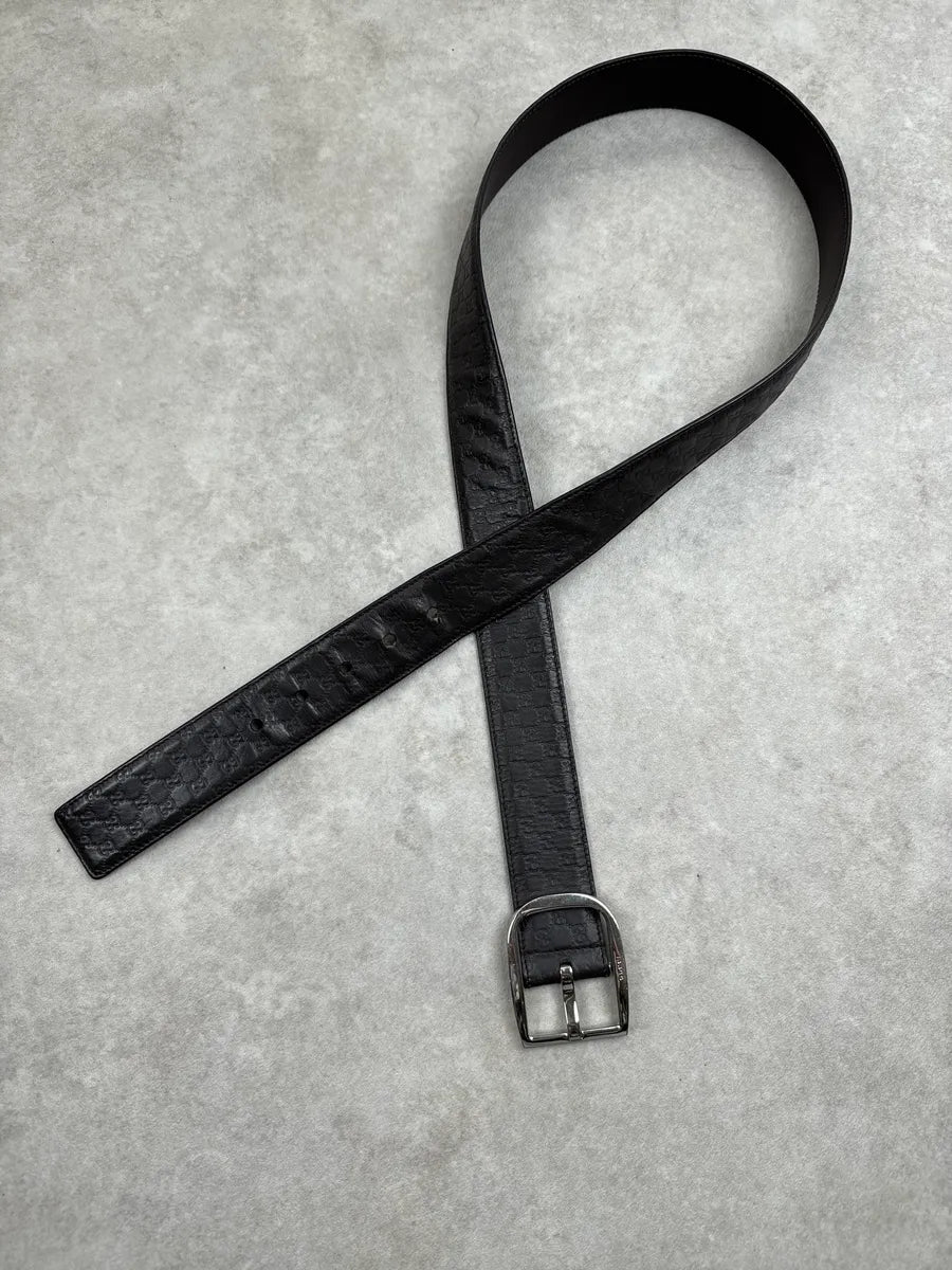 Gucci Dark Brown Leather GG Monogram Silver-Tone Buckle Belt ggnqDZFX 2