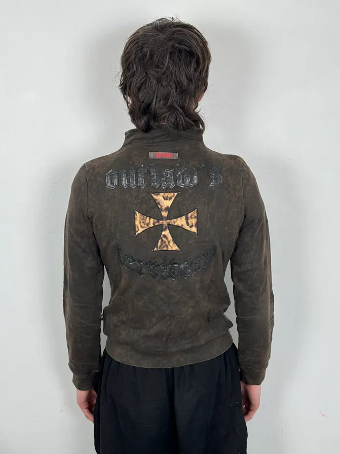 AW2000 Jean Paul Gaultier Outlaws Territory Brown Cross Leopard Jacket sZRfMoe 5