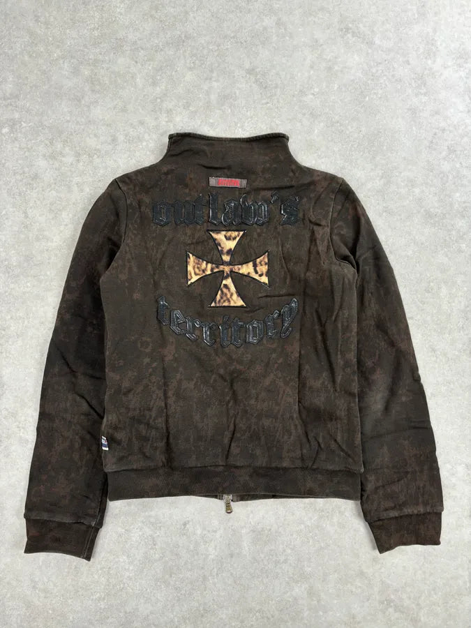 AW2000 Jean Paul Gaultier Outlaws Territory Brown Cross Leopard Jacket sZRfMoe 0