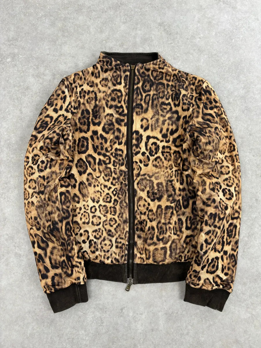 AW2000 Jean Paul Gaultier Outlaws Territory Brown Cross Leopard Jacket sZRfMoe 2