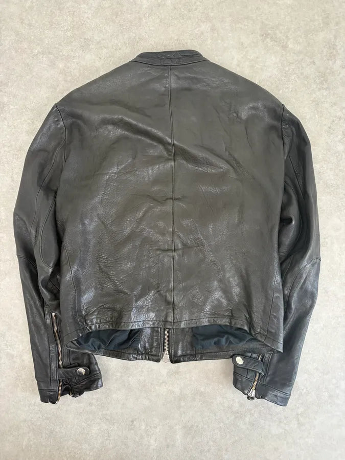 SS2012 Emporio Armani Black Leather Biker Jacket WceEdpD 5