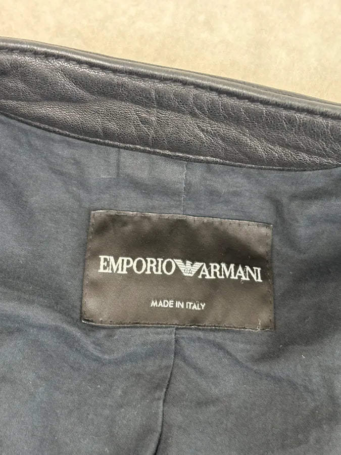 SS2012 Emporio Armani Black Leather Biker Jacket WceEdpD 8