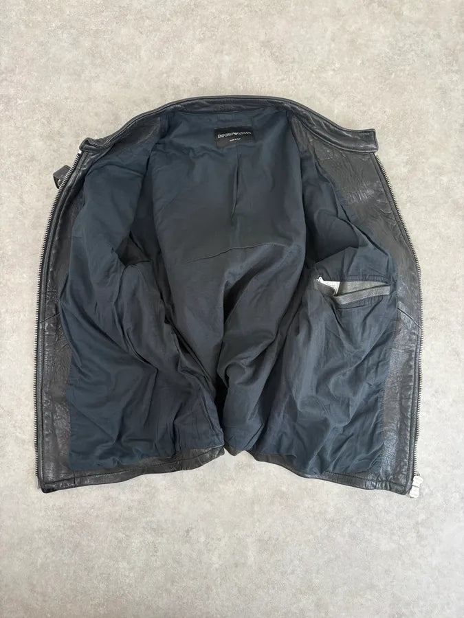SS2012 Emporio Armani Black Leather Biker Jacket WceEdpD 7