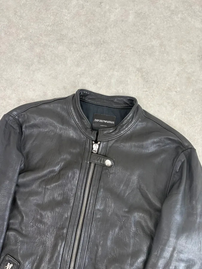 SS2012 Emporio Armani Black Leather Biker Jacket WceEdpD 4