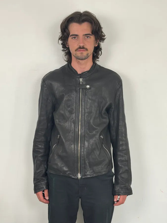 SS2012 Emporio Armani Black Leather Biker Jacket WceEdpD 2
