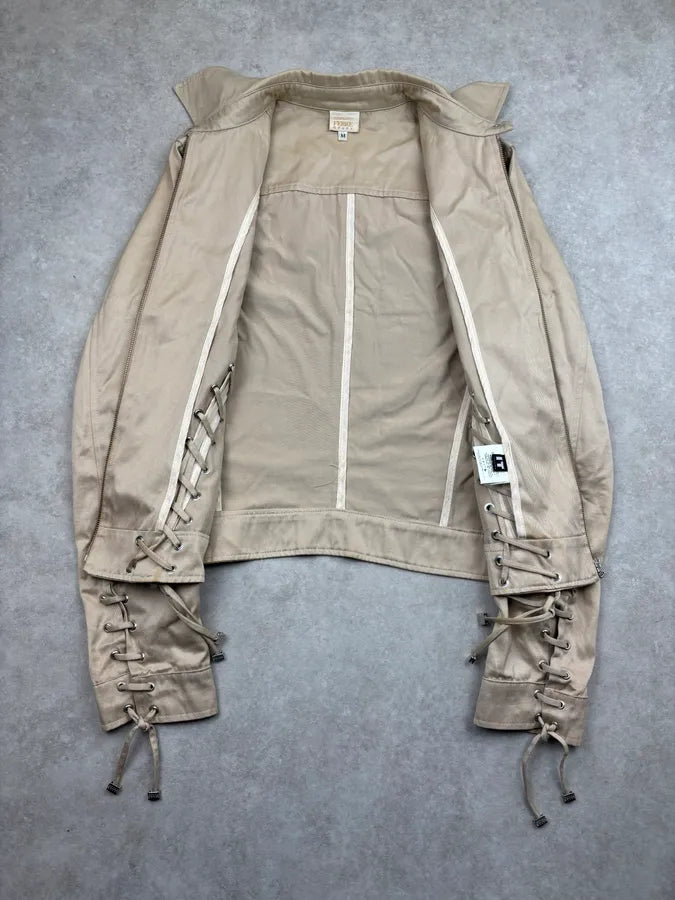 2000s Gianfranco Ferré Beige Lace-Up Light Jacket cLQaRuk 7