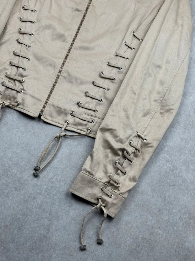 2000s Gianfranco Ferré Beige Lace-Up Light Jacket cLQaRuk 3