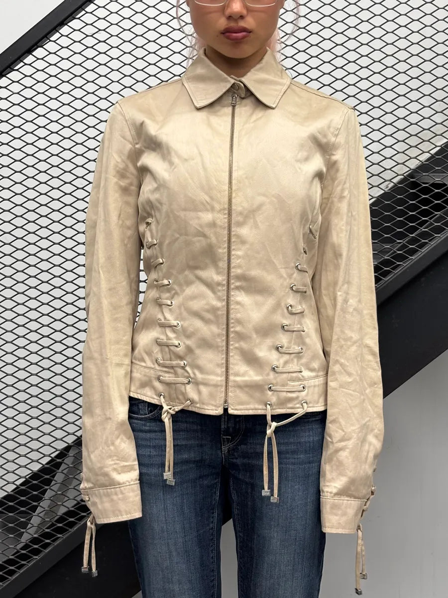 2000s Gianfranco Ferré Beige Lace-Up Light Jacket cLQaRuk 1