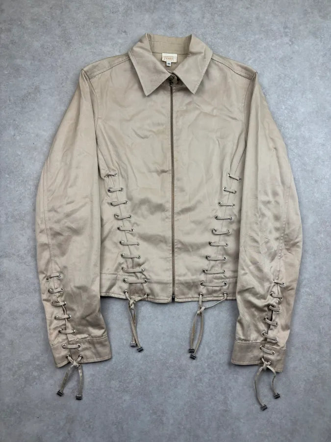 2000s Gianfranco Ferré Beige Lace-Up Light Jacket cLQaRuk 0