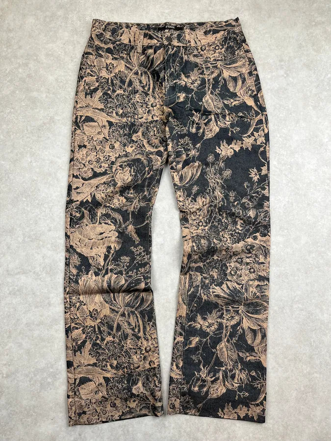 2000s Gianfranco Ferré Black & Beige Denim Floral Jacquard Jeans EqAzpei 0
