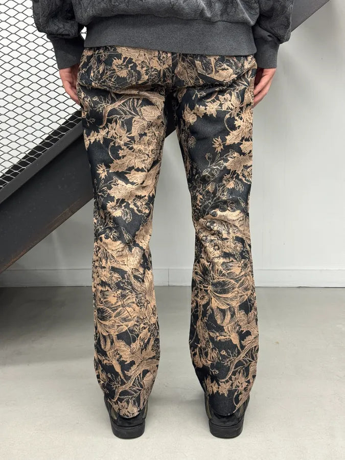 2000s Gianfranco Ferré Black & Beige Denim Floral Jacquard Jeans EqAzpei 3