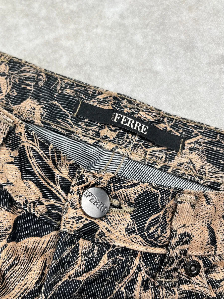 2000s Gianfranco Ferré Black & Beige Denim Floral Jacquard Jeans EqAzpei 8