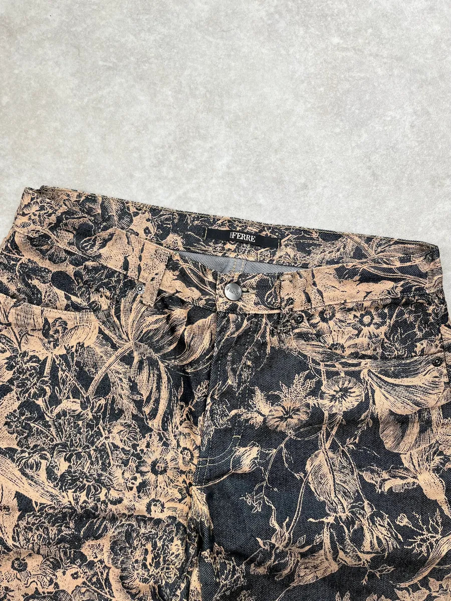 2000s Gianfranco Ferré Black & Beige Denim Floral Jacquard Jeans EqAzpei 5