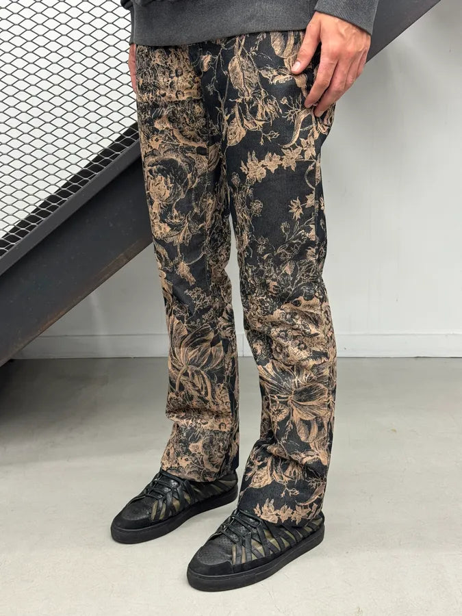 2000s Gianfranco Ferré Black & Beige Denim Floral Jacquard Jeans EqAzpei 2