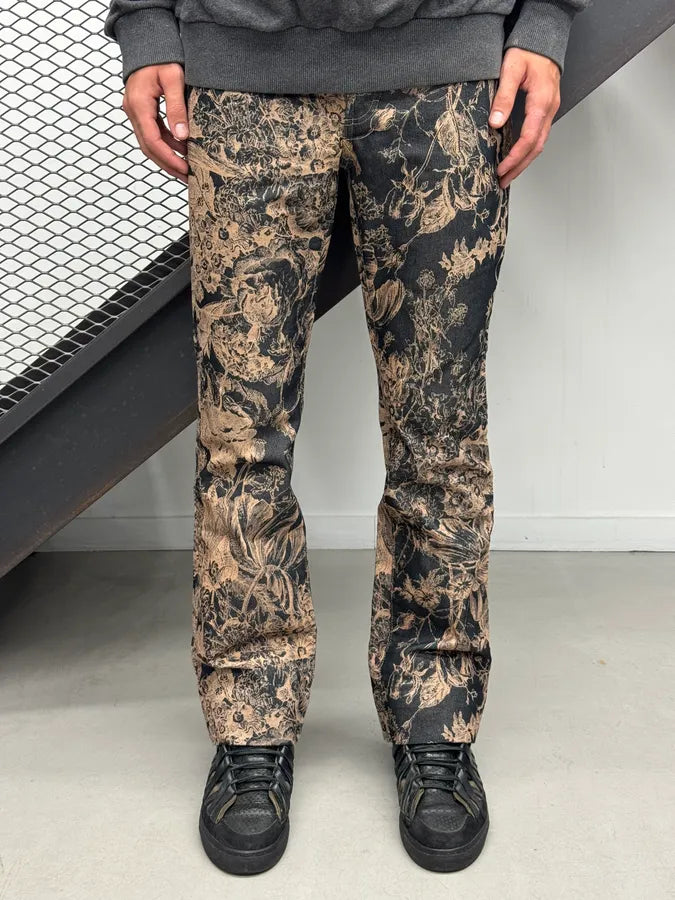 2000s Gianfranco Ferré Black & Beige Denim Floral Jacquard Jeans EqAzpei 1