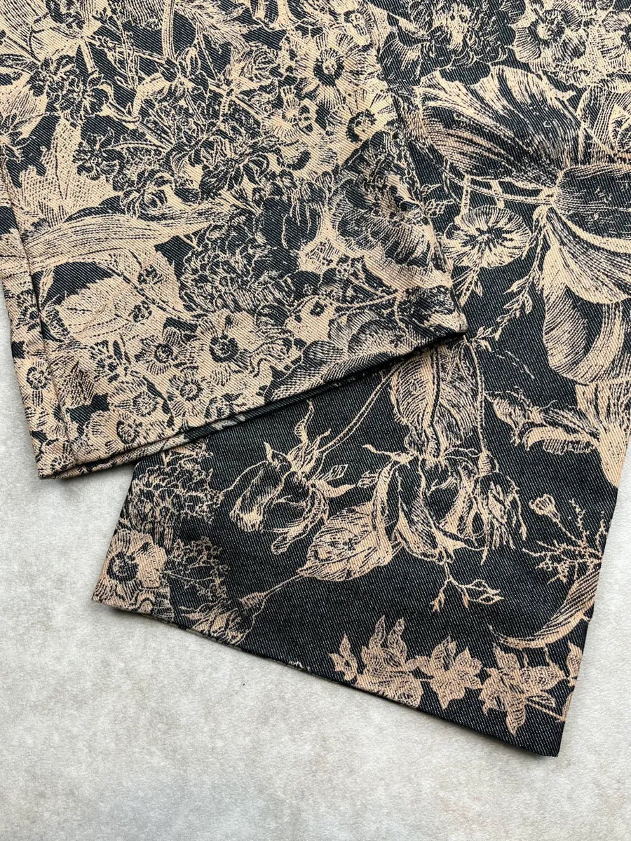 2000s Gianfranco Ferré Black & Beige Denim Floral Jacquard Jeans EqAzpei 9