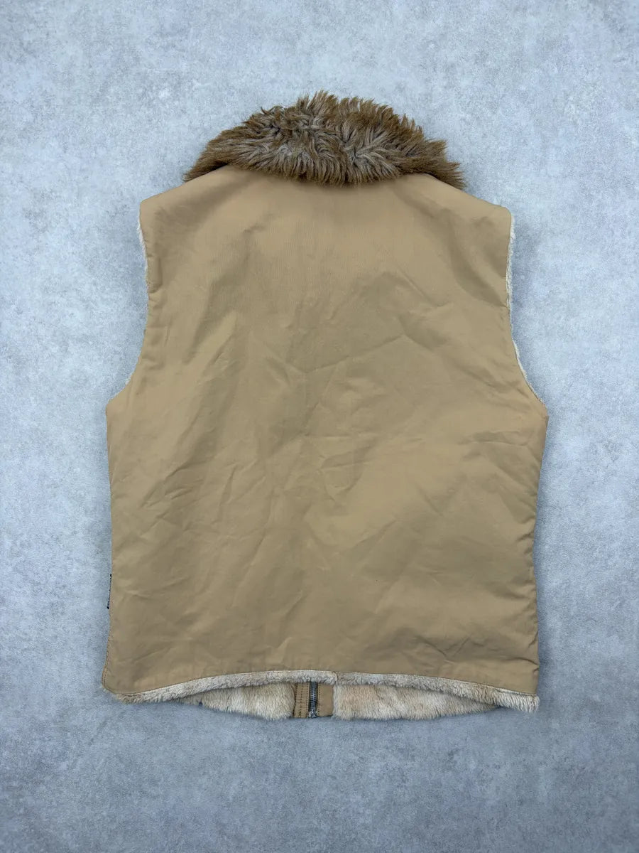 Gianfranco Ferré Beige Nylon Reversible Fur-Collar Vest hCxsVhL 4